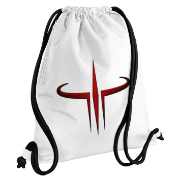 Quake 3 arena, Backpack pouch GYMBAG white, with pocket (40x48cm) & thick cords