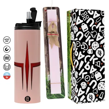 Quake 3 arena, Easter candle,Travel Tumbler 2 Lids, with metal straw & cleaning brush & aromatic flat candle (30cm) (PINK)