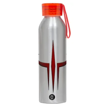 Quake 3 arena, Αλουμινένιο Αθλητικό Μπουκάλι 650ml – Ασημί με Κόκκινο Καπάκι και Λουράκι Σιλικόνης
