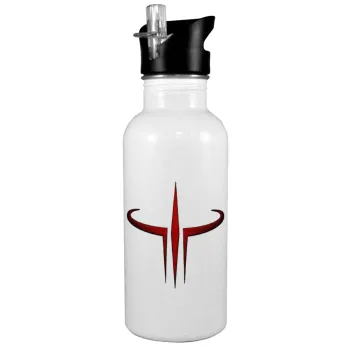 Quake 3 arena, White water bottle with straw, stainless steel 600ml