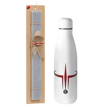 Quake 3 arena, Easter Set, metallic stainless thermos bottle (500ml) & scented flat Easter candle (30cm) (GRAY)