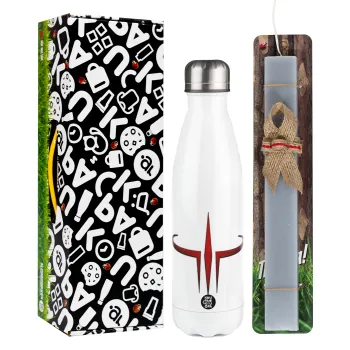 Quake 3 arena, Easter candle, metallic white thermos bottle (500ml) & aromatic flat candle (30cm) (GRAY)
