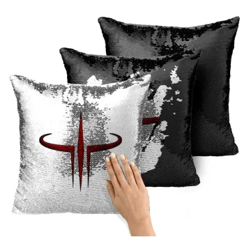 Quake 3 arena, Μαξιλάρι καναπέ Μαγικό Μαύρο με πούλιες 40x40cm περιέχεται το γέμισμα