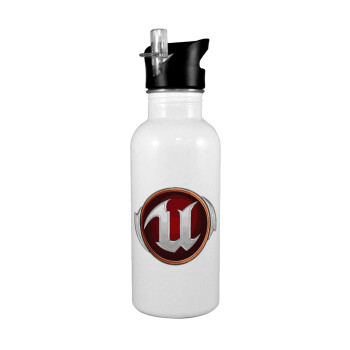 Unreal, White water bottle with straw, stainless steel 600ml