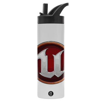 Unreal, Metallic thermos bottle with straw & handle, stainless steel (Stainless steel 304), double-walled, 600ml.