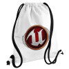Unreal, Τσάντα πλάτης πουγκί GYMBAG λευκή, με τσέπη (40x48cm) & χονδρά κορδόνια