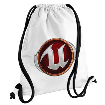 Unreal, Backpack pouch GYMBAG white, with pocket (40x48cm) & thick cords