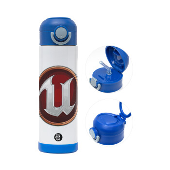 Unreal, Children's hot water bottle, stainless steel, with safety straw, BLUE (500ml)