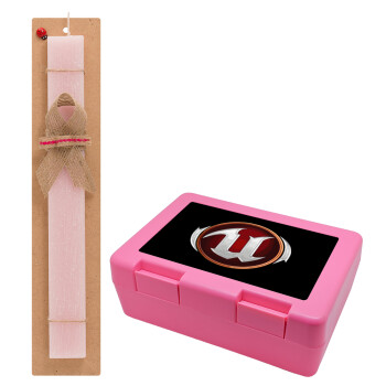 Unreal, Easter Set, children's snack container PINK & scented flat Easter candle (30cm) (PINK)