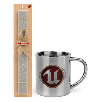 Unreal, Easter Set, metallic thermal cup (300ml) & Easter aromatic flat candle (30cm) (GRAY)