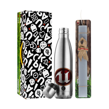 Unreal, Easter Set, metallic stainless thermos flask (500ml) & scented flat Easter candle (30cm) (GRAY)