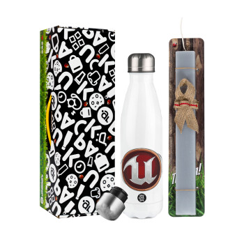 Unreal, Easter candle, metallic white thermos bottle (500ml) & aromatic flat candle (30cm) (GRAY)