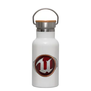 Unreal, Metallic thermos (Stainless steel) White with wooden lid (bamboo), double-walled, 350ml