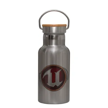 Unreal, Stainless steel metallic thermos flask, silver with a bamboo lid, double-walled, 350ml.