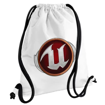 Unreal, Backpack pouch GYMBAG white, with pocket (40x48cm) & thick cords