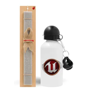 Unreal, Easter Set, metallic aluminum water bottle (500ml) & aromatic flat Easter candle (30cm) (GRAY)