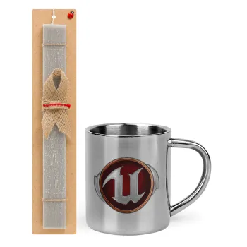 Unreal, Easter Set, metallic thermal cup (300ml) & Easter aromatic flat candle (30cm) (GRAY)