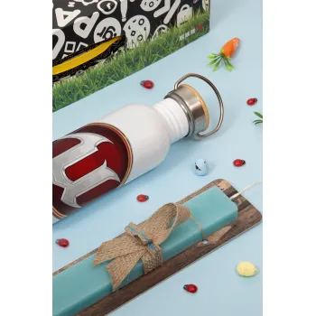 Unreal, Easter Set, metallic silver aluminum water bottle (500ml) & scented flat Easter candle (30cm) (TURQUOISE)