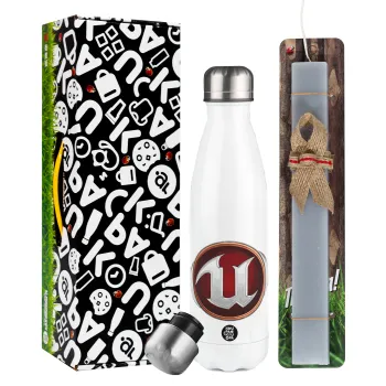 Unreal, Easter candle, metallic white thermos bottle (500ml) & aromatic flat candle (30cm) (GRAY)