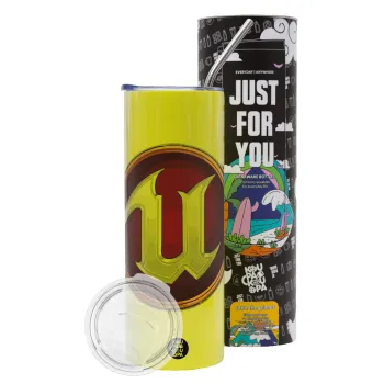 Unreal, Neon Yellow Travel Tumbler θερμό, μεταλλικό καλαμάκι(Ανωξείδωτο 304 Food grade, BPA free, 600ml)