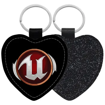 Unreal, Μπρελόκ PU δερμάτινο glitter καρδιά ΜΑΥΡΟ