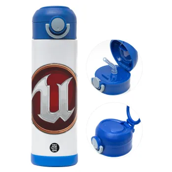 Unreal, Παιδικό παγούρι θερμό, ανοξείδωτο, με καλαμάκι ασφαλείας, ΜΠΛΕ (500ml)