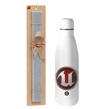 Unreal, Easter Set, metallic stainless thermos bottle (500ml) & scented flat Easter candle (30cm) (GRAY)
