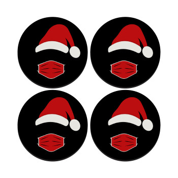 Santa ware a mask, SET of 4 round wooden coasters (9cm)