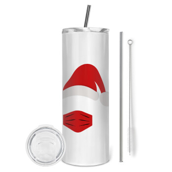 Santa ware a mask, Eco friendly stainless steel tumbler 600ml, with metal straw & cleaning brush