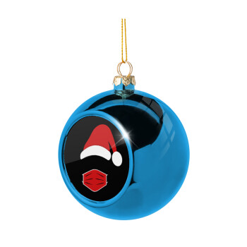 Santa ware a mask, Χριστουγεννιάτικη μπάλα δένδρου Μπλε 8cm