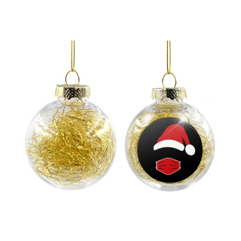 Santa ware a mask, Χριστουγεννιάτικη μπάλα δένδρου διάφανη με χρυσό γέμισμα 8cm