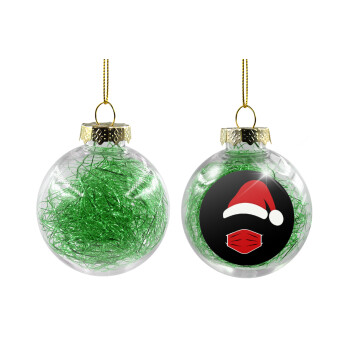 Santa ware a mask, Χριστουγεννιάτικη μπάλα δένδρου διάφανη με πράσινο γέμισμα 8cm