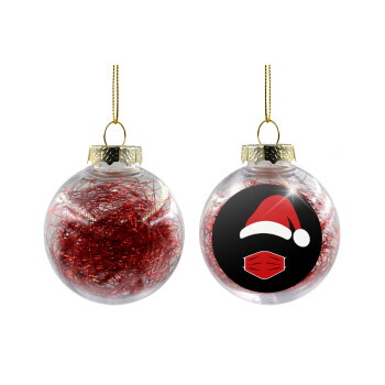 Santa ware a mask, Χριστουγεννιάτικη μπάλα δένδρου διάφανη με κόκκινο γέμισμα 8cm
