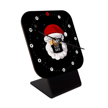 Santa stay safe, Quartz Wooden table clock with hands (10cm)