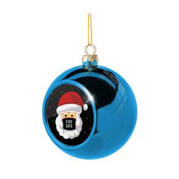 Santa stay safe, Χριστουγεννιάτικη μπάλα δένδρου Μπλε 8cm