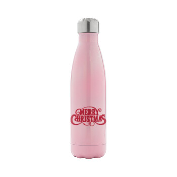 Merry Christmas classical, Metal mug thermos Pink Iridiscent (Stainless steel), double wall, 500ml