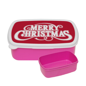 Merry Christmas classical, ΡΟΖ παιδικό δοχείο φαγητού (lunchbox) πλαστικό (BPA-FREE) Lunch Βox M18 x Π13 x Υ6cm