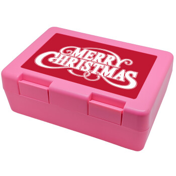 Merry Christmas classical, Παιδικό δοχείο κολατσιού ΡΟΖ 185x128x65mm (BPA free πλαστικό)