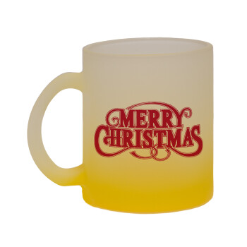 Merry Christmas classical, Κούπα γυάλινη δίχρωμη με βάση το κίτρινο ματ, 330ml