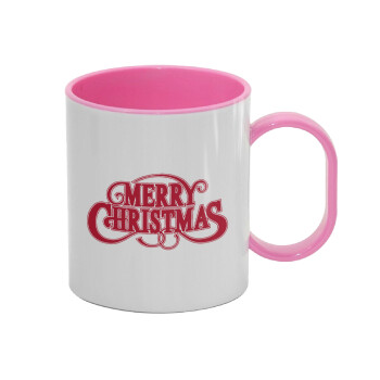 Merry Christmas classical, Κούπα (πλαστική) (BPA-FREE) Polymer Ροζ για παιδιά, 330ml