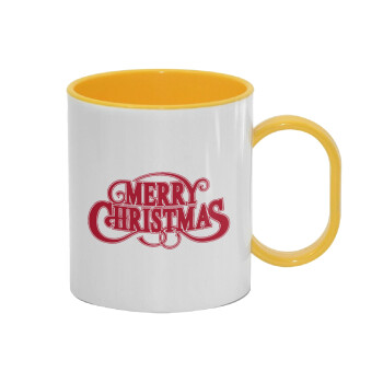 Merry Christmas classical, Κούπα (πλαστική) (BPA-FREE) Polymer Κίτρινη για παιδιά, 330ml