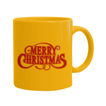 Merry Christmas classical, Ceramic coffee mug yellow, 330ml (1pcs)