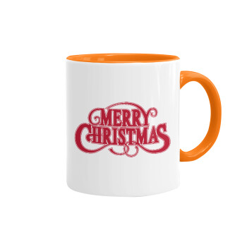Merry Christmas classical, Κούπα χρωματιστή πορτοκαλί, κεραμική, 330ml