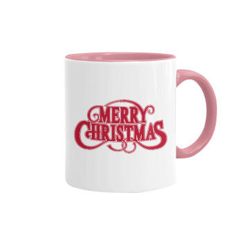 Merry Christmas classical, Κούπα χρωματιστή ροζ, κεραμική, 330ml