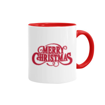 Merry Christmas classical, Κούπα χρωματιστή κόκκινη, κεραμική, 330ml