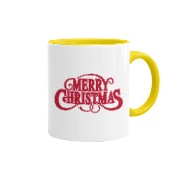 Merry Christmas classical, Κούπα χρωματιστή κίτρινη, κεραμική, 330ml