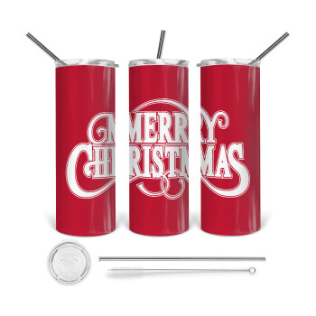 Merry Christmas classical, 360 Eco friendly ποτήρι θερμό (tumbler) από ανοξείδωτο ατσάλι 600ml, με μεταλλικό καλαμάκι & βούρτσα καθαρισμού