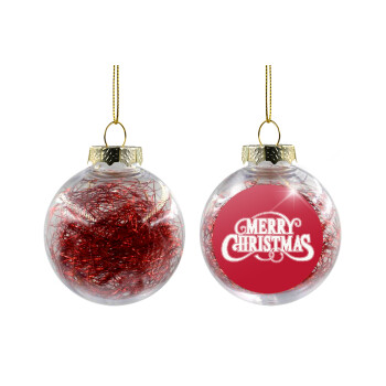 Merry Christmas classical, Χριστουγεννιάτικη μπάλα δένδρου διάφανη με κόκκινο γέμισμα 8cm