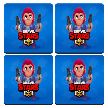 Brawl Stars Colt, ΣΕΤ 4 Σουβέρ ξύλινα τετράγωνα (9cm)