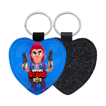 Brawl Stars Colt, Μπρελόκ PU δερμάτινο glitter καρδιά ΜΑΥΡΟ